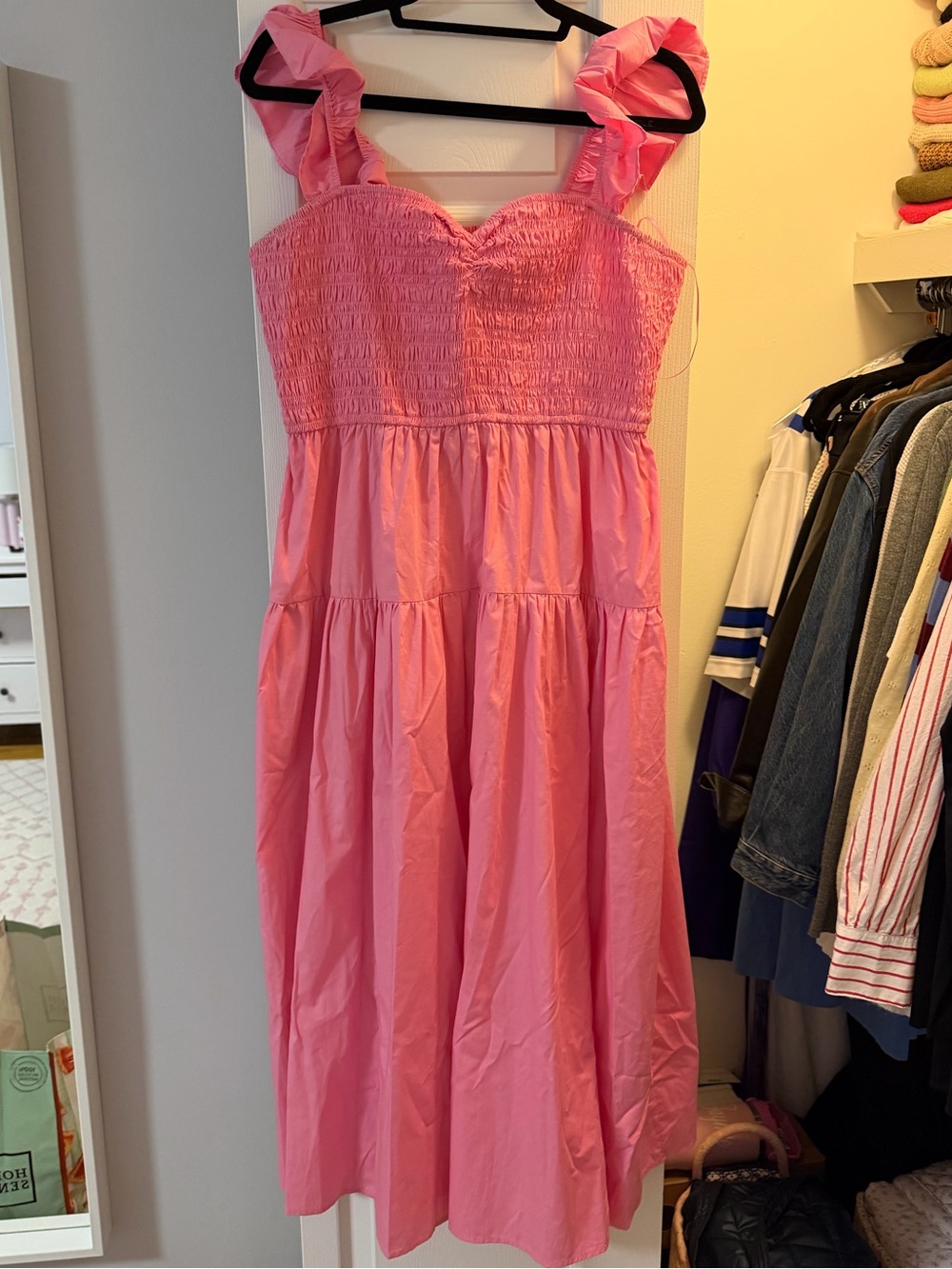 Abercrombie & Fitch Pink Ruffle-Strap Smocked Midi Dress